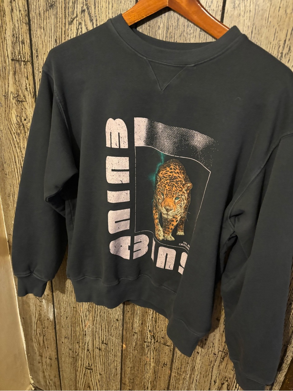 Anine Bing Black Crewneck Sweater with Jaguar Graphic